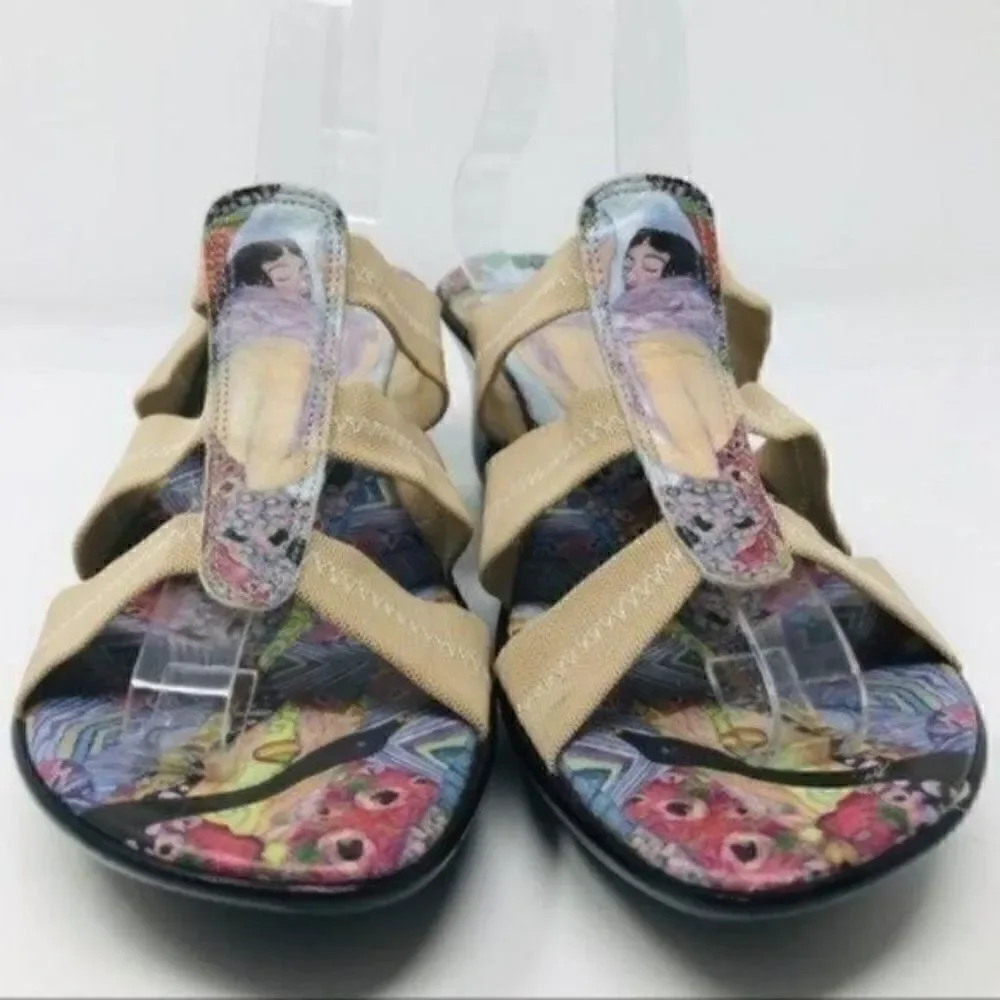 Gustav Klimt womans wedged sandals US 9 work of art BoxO